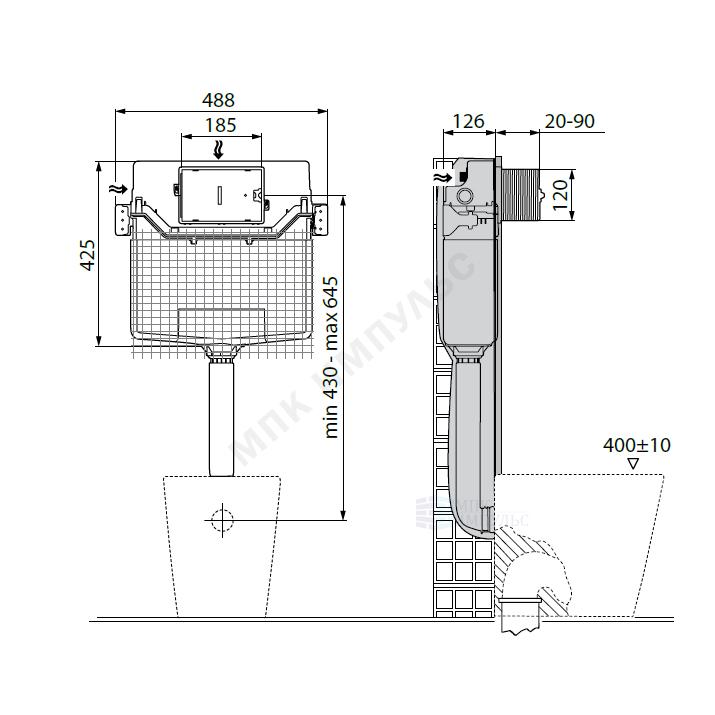Бачок скрытого монтажа для напольного унитаза без кнопки смыва PROSYS BUILT IN CISTERN 120 M Ideal Standard R015667 — изображение 2