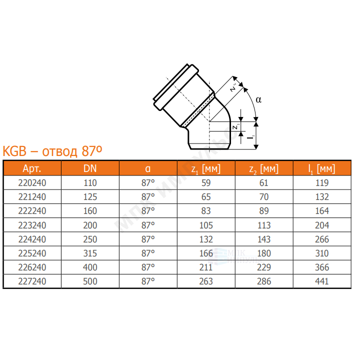 Отвод НПВХ коричневый Дн 200х87гр б/нап в/к KGB Ostendorf 223240 — изображение 2