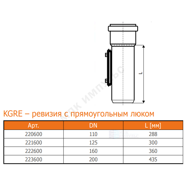 Ревизия НПВХ коричневая Дн 125 б/нап с прямоугольной крышкой KGRE Ostendorf 221600 — изображение 2