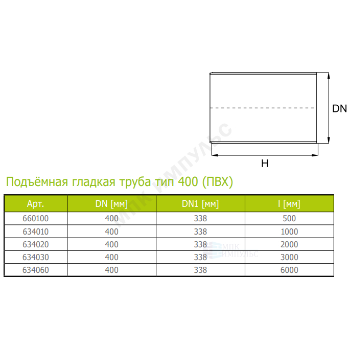 Труба ПВХ подъемная Дн 400 б/нап L=2,0м тип 400 Ostendorf 634020 — изображение 2