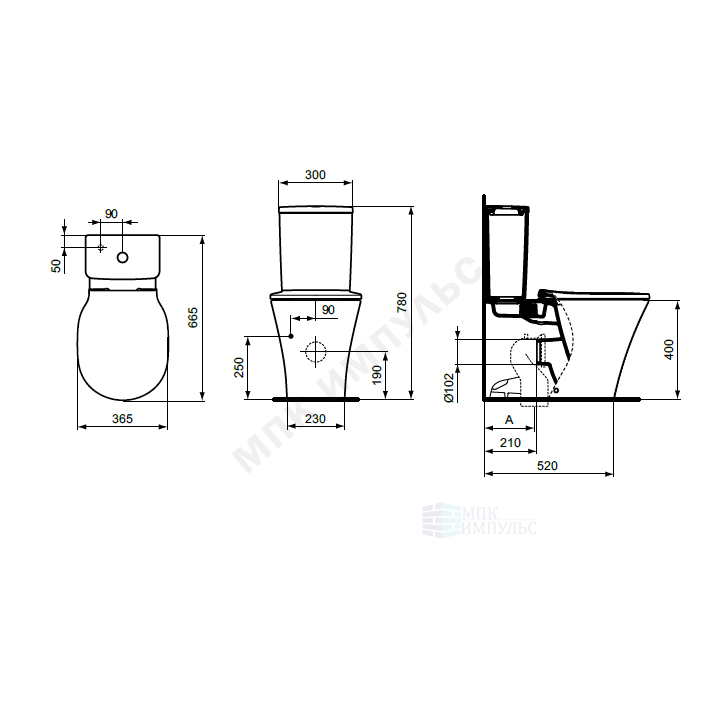 Бачок для унитаза нижний подвод арматура 2/реж слив кнопка белый CONNECT AIR Cube Ideal Standard E073401 — изображение 2
