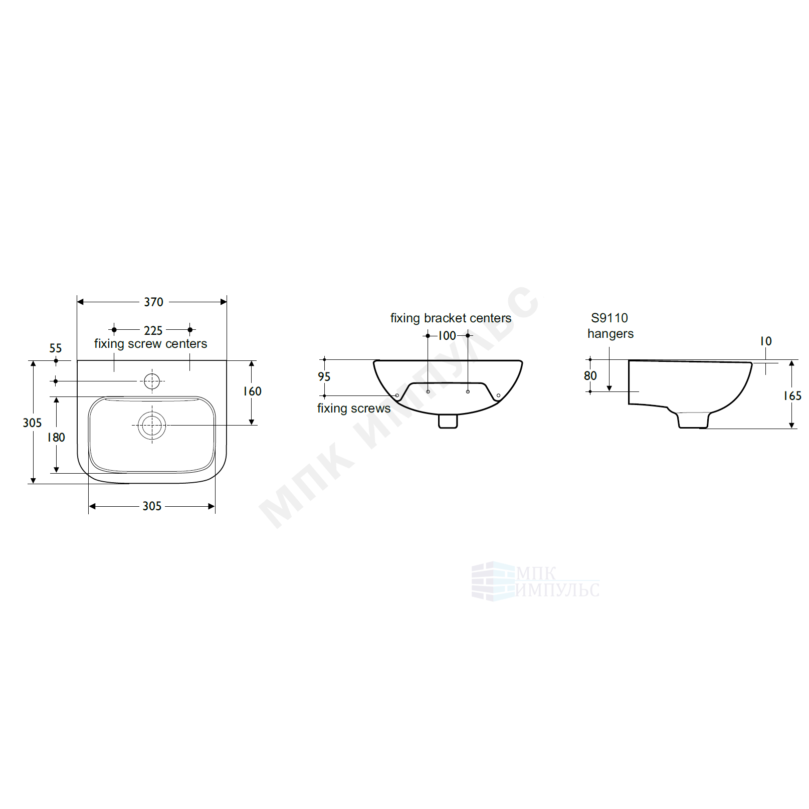 Умывальник подвесной CONTOUR 37 1 отверстие под смеситель по центру Ideal Standard S212201 — изображение 2