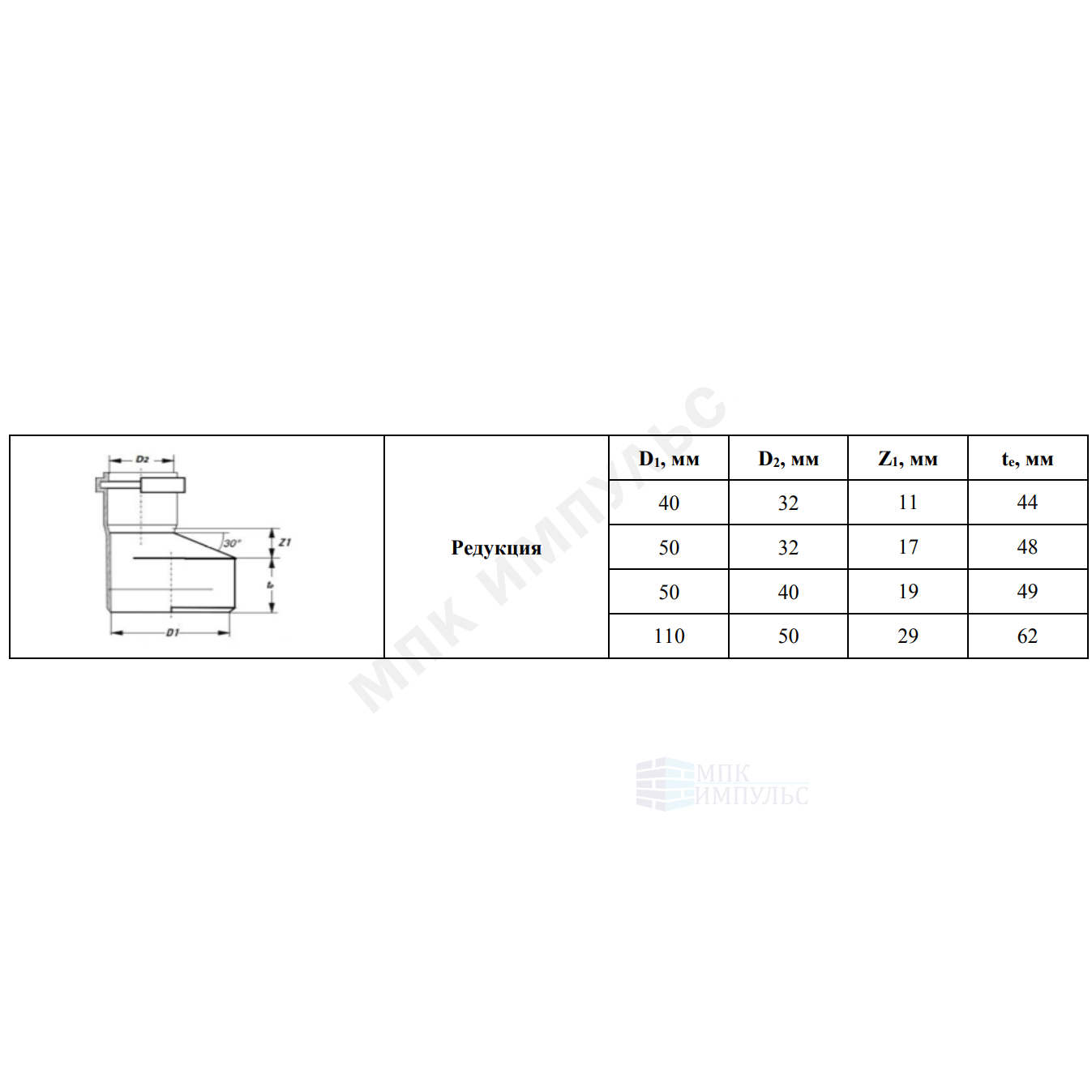 Переход PP-H эксцентрический серый BASE Дн 110х50 б/нап в/к VALFEX 25110050