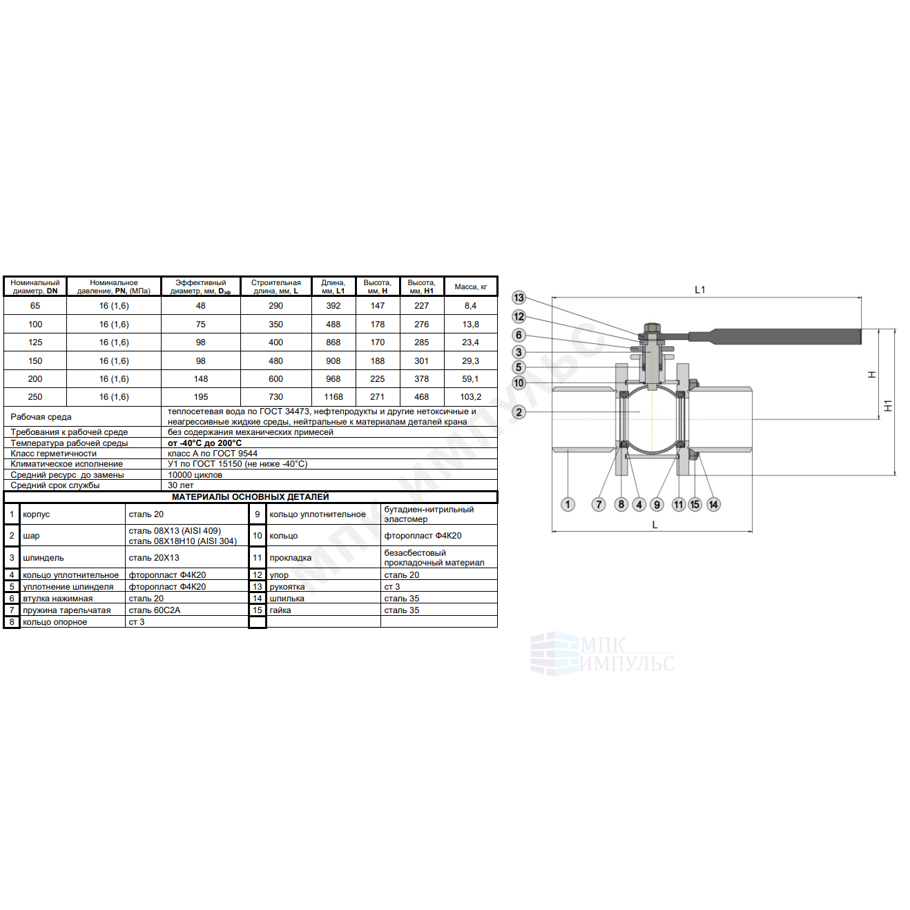 Кран шаровой сталь 11с67п Ду 65 Ру16 п/привар L=290мм Маршал СП.00.1.016.065/050 — изображение 2