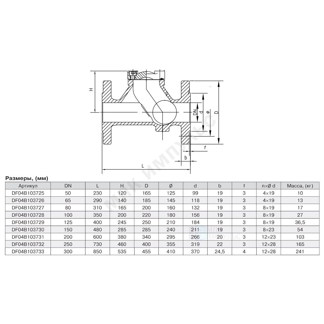Клапан обратный чугун шаровой Гранлок RD12 Ду 80 Ру16 Тмакс=70 оС фл шар сталь ADL DF04B103727 — изображение 2