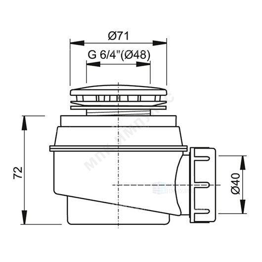 Сифон для поддона 1 1/2"x60/40 h=72мм слив крышка D=91мм, белая Alca Plast A47B-60 — изображение 2