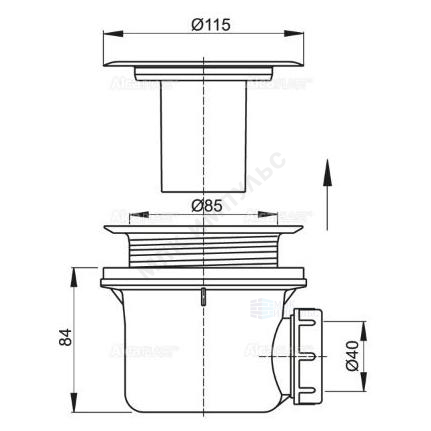 Сифон для поддона 1 1/2"x90/40 h=84мм с нержавеющей решёткой D=115мм Alca Plast A48 — изображение 2