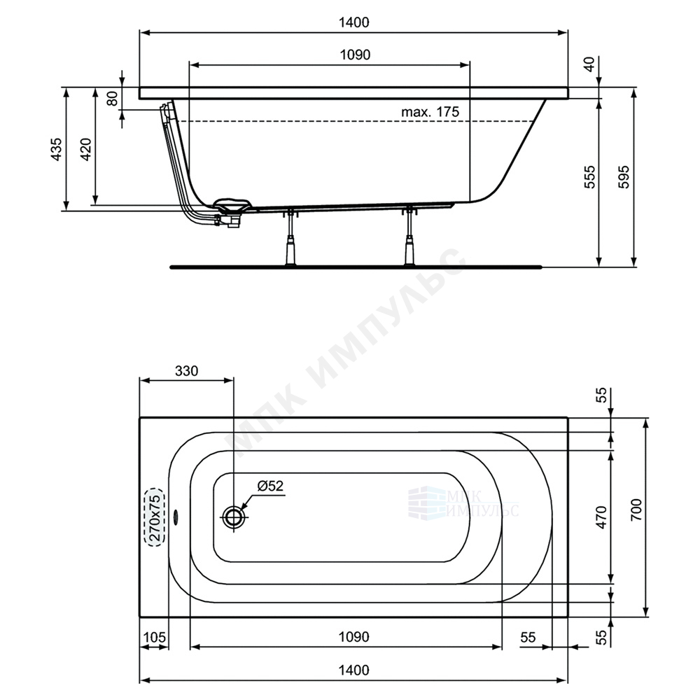 Ванна акриловая SIMPLICITY 150х70см без ножек Ideal Standard W004201 — изображение 3