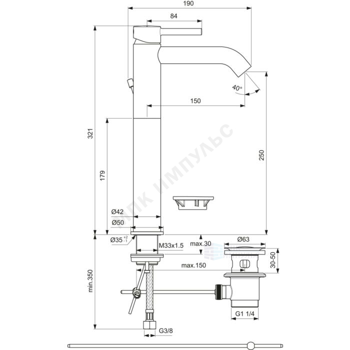 Смеситель для умывальника одноручный хром с донным клапаном CERALINE Ideal Standard BC194AA — изображение 2