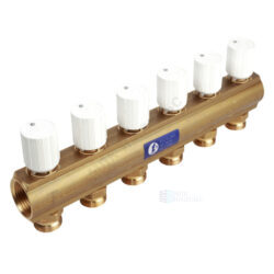 Коллектор латунь 1 1/4" ВР на 4 вых НР м/о 50мм под адаптер с базой 18мм с термостатическими клапанами R553V Giacomini R553VY024