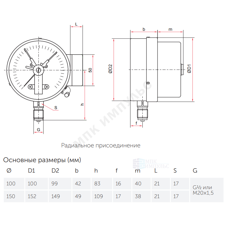 Манометр электроконтактный ТМ-510Р.05 радиальный Дк100мм 0-1,6 МПа кл.1,5 G1/2" исполнение 5 Росма 00000007642 — изображение 2