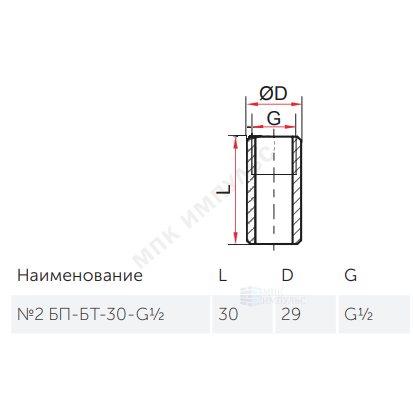 Бобышка сталь №2 БП-БТ-30 вварная прямая ВР G1/2" L=30мм для термометра биметаллического Росма 00000024622 — изображение 2