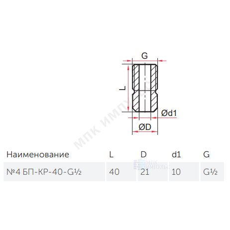 Бобышка сталь №4 БП-КР-40 вварная прямая НР G1/2" L=40мм под кран для манометров Росма 00000024790 — изображение 2