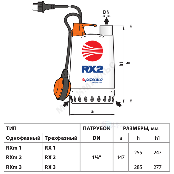 Насос дренажный RXm 1 1х230В/50 Гц Pedrollo 48TXP11A1 — изображение 2