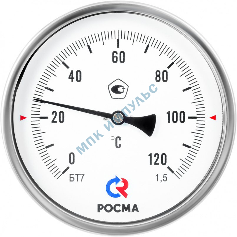 Термометр биметаллический осевой Дк150 250С L=150мм G1/2" БТ-71.211 Росма 00000002797