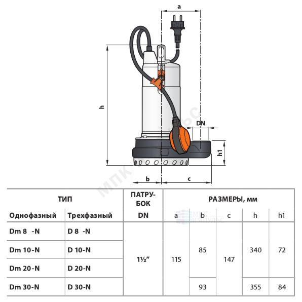 Насос дренажный Dm 8-N 1х230В/50 Гц кабель 5м Pedrollo 48SGD908A1 — изображение 2