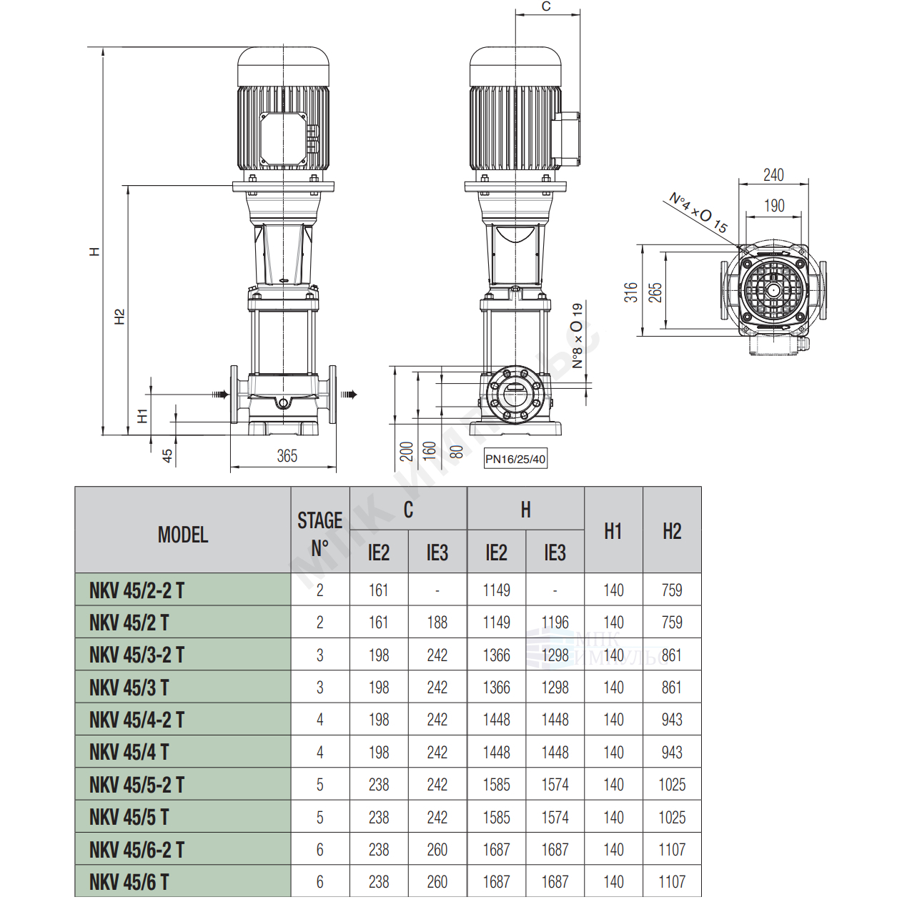Насос многоступенчатый вертикальный NKV 45/4 T IE3 PN32 3х380-415В/50 Гц DAB 60167550 — изображение 2
