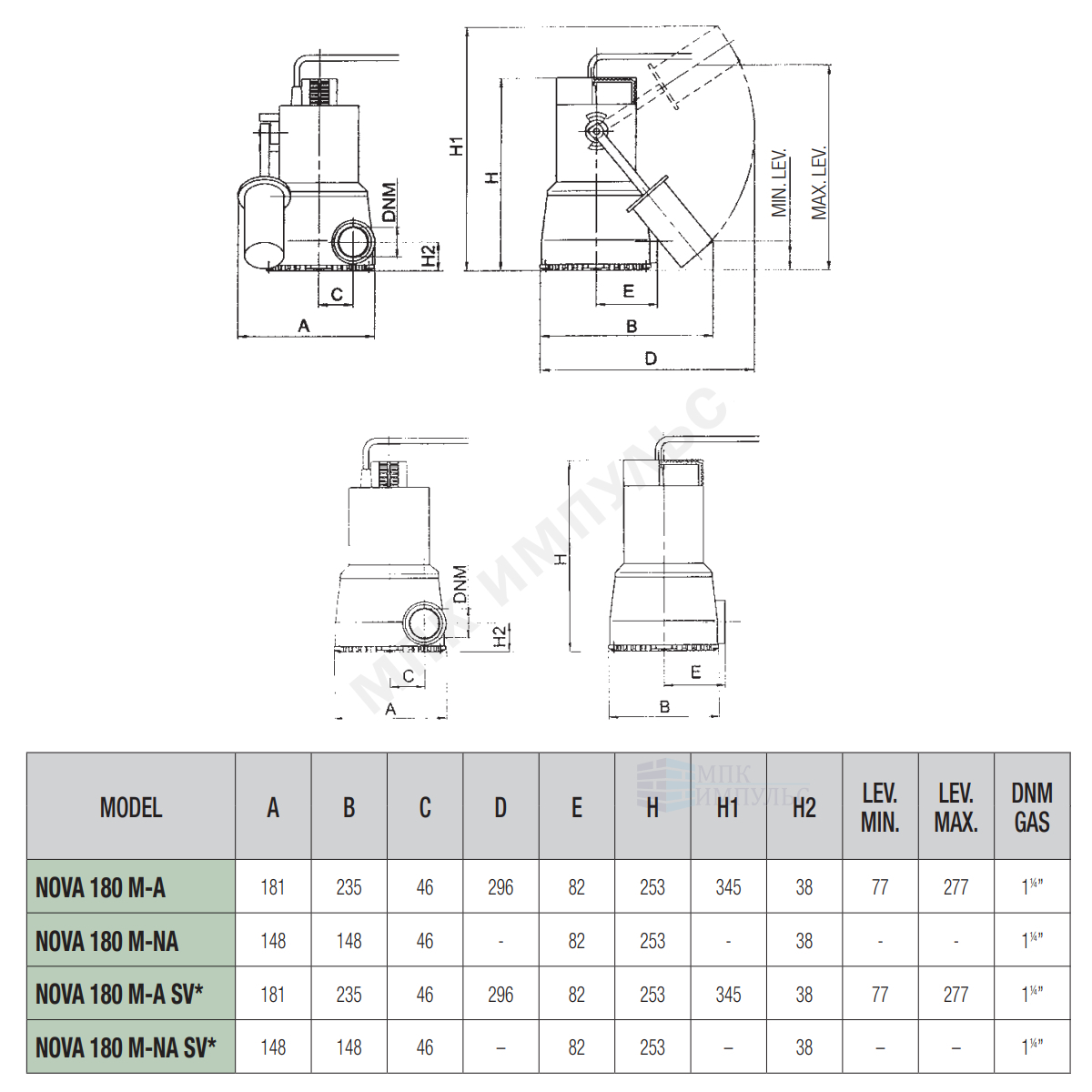 Насос дренажный NOVA 180 MA 40th 05H05 MH 1х220-240В/50 Гц DAB 60198201H — изображение 2