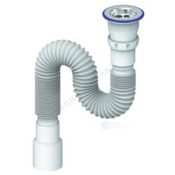 Сифон для умывальника гофрированный 1 1/2"x40/50 L=300-800мм выпуск с нержавеющей решёткой Unicorn D220