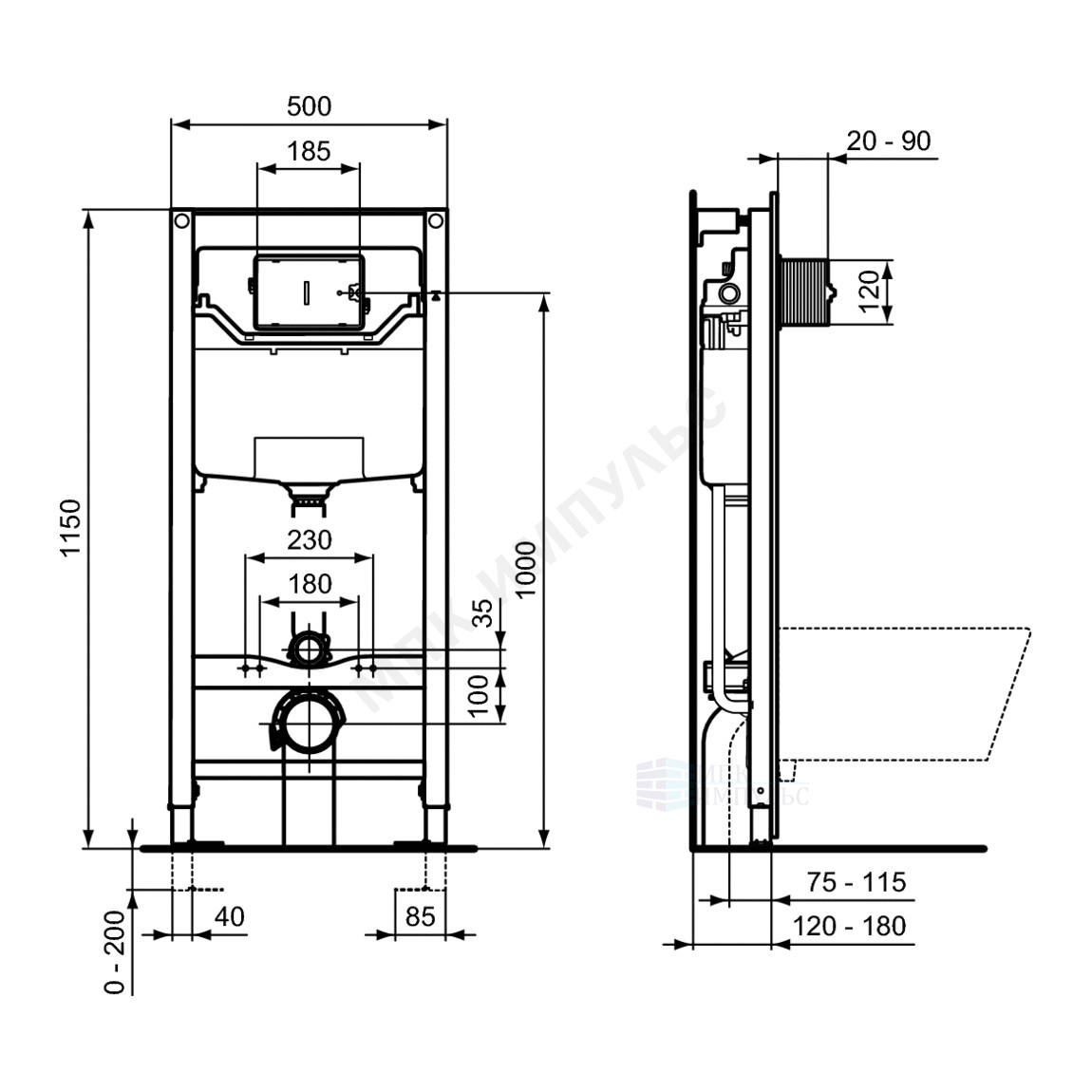Инсталляция для подвесного унитаза с кнопкой смыва хром глянцевая PROSYS FRAME 120M OLEAS M1 Ideal Standard R0306AA — изображение 4