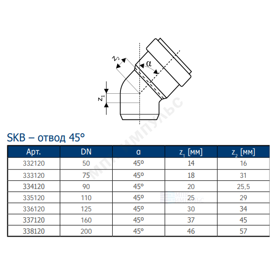 Отвод PP-MD бесшумная светло-серый Skolan Safe SKB Дн 160х45гр (DN160) б/нап в/к Ostendorf 337120 — изображение 2