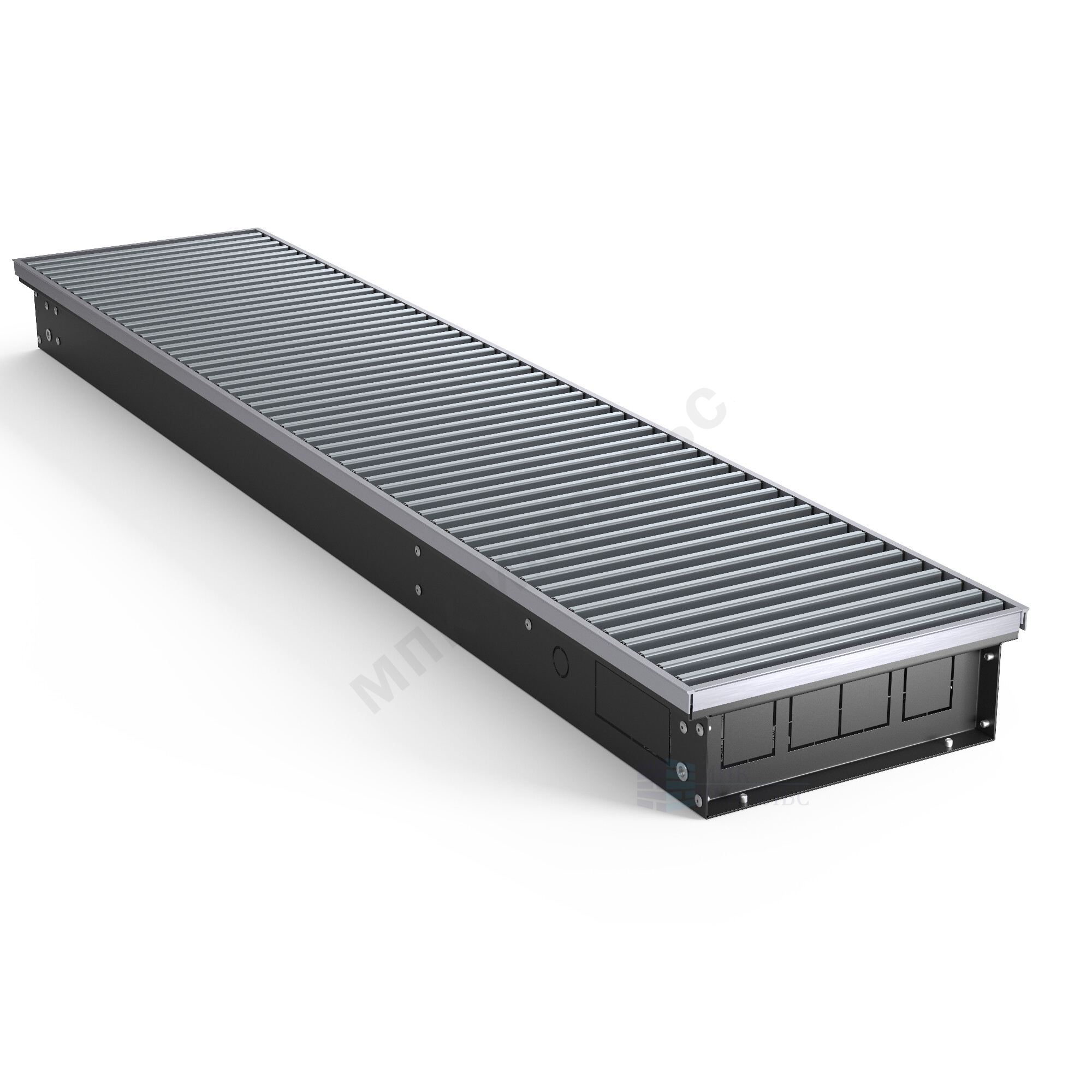 Конвектор внутрипольный рулонная решетка анодированный алюминий шаг 12 мм с рамкой U - образный профиль COMFORT Heaton 110/200/1300-DG-U-NA
