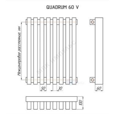 Радиатор трубчатый QUADRUM 60 V 1-1750 4 секции без т/клапана с нижней подводкой прав ВР G 1/2" RAL1Т104S9016 белый муар КЗТО — изображение 2