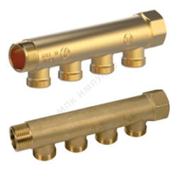 Коллектор латунь 3/4" ВР/НР на 2 вых 1/2" НР м/о 35мм R580C Giacomini R580CY072