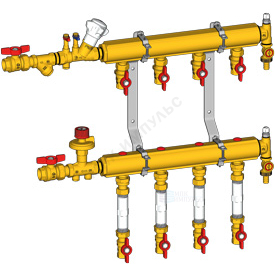 Узел коллекторный этажный латунь для учёта расхода ТЭ GE553D 3/4" 12 вых 1/2" Giacomini GE553DY052