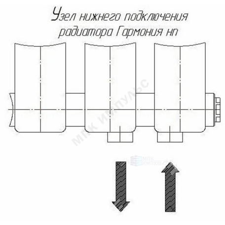 Радиатор трубчатый Гармония С40 1-500 9 секций с т/клапаном с нижней подводкой прав ВР G 1/2" с кронштейнами RAL 8019 (Серо-коричневый) КЗТО — изображение 2