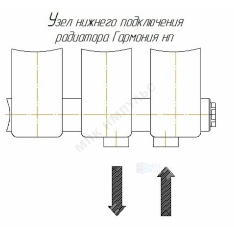 Радиатор трубчатый Гармония 1-300 25 секций с т/клапаном с нижней подводкой прав ВР G 1/2" с кронштейнами RAL 9016 (Белый) КЗТО — изображение 2
