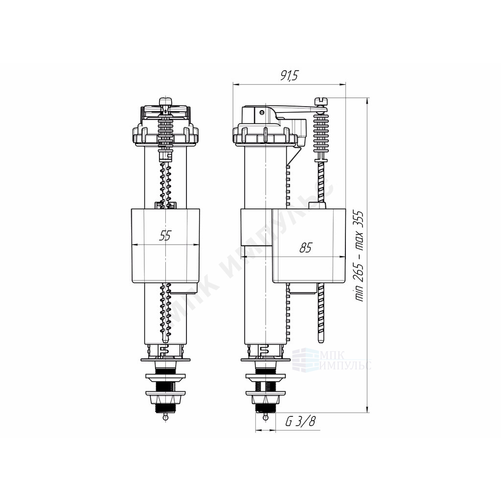 Арматура для бачка наливная 3/8" нижнее подключение АНИ Пласт WC5530 — изображение 2