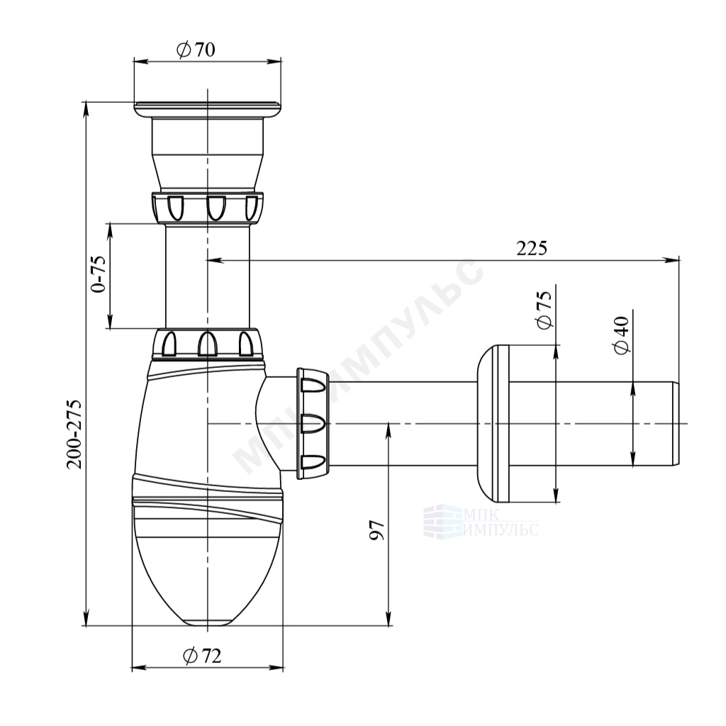 Сифон для умывальника бутылочный 1 1/2"x40 с прямой трубкой 40 с нержавеющей решёткой Unicorn A210 — изображение 2