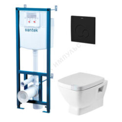 Комплект 4 в 1 инсталляция + кнопка смыва черная матовая + унитаз подвесной сиденье дюропласт микролифт Нео Santek 1.WH50.1.776