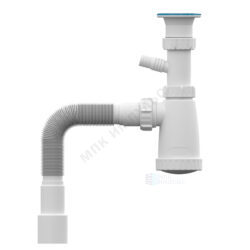 Сифон для умывальника бутылочный 1 1/2"x40 с гофрой 40х40/50 с отводом (штуцером) выпуск с нержавеющей решёткой D=70мм Santek 1.WH50.1.787