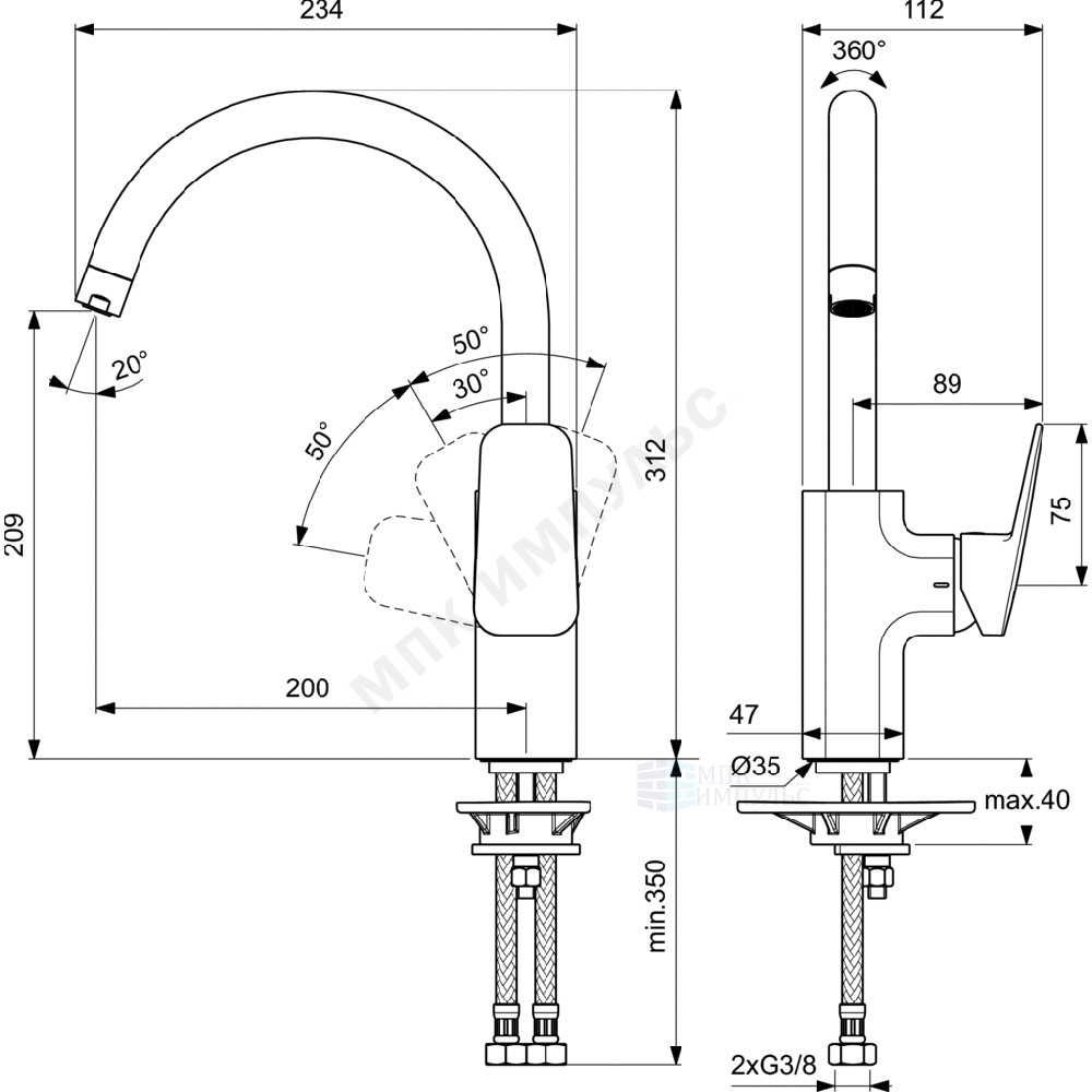 Смеситель для кухонной мойки ручка сбоку одноручный хром CERAPLAN Ideal Standard BD334AA — изображение 2