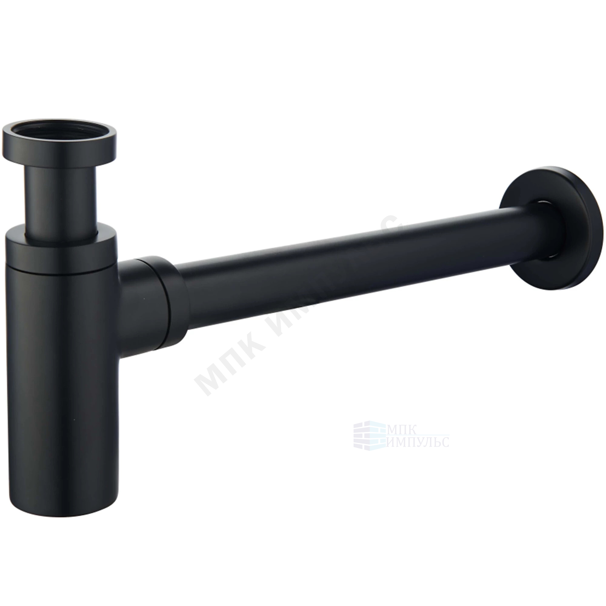 Сифон для умывальника бутылочный латунь 1 1/4"x32 с прямой трубкой черный матовый без выпуска Haiba HB80-7