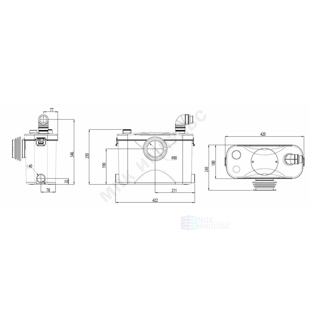 Установка канализационная SANIVORT 405 М(8м) центральный вход Unipump 30924 — изображение 4
