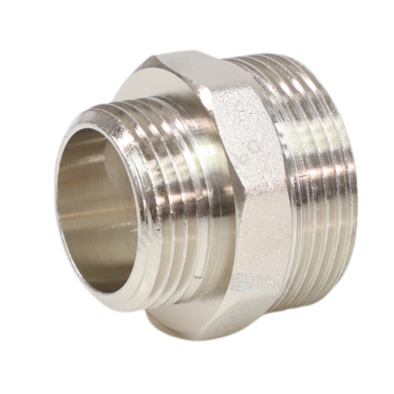 Ниппель латунь никель переходной Ду 32х15 (1 1/4"х1/2") НР VALFEX VF.580.N.114.012