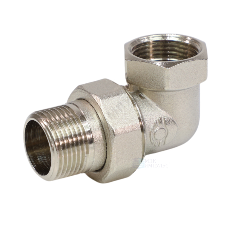 Соединитель латунь никель американка Ду 25 (1") угловой ВР/НР VALFEX VF.098.N.100