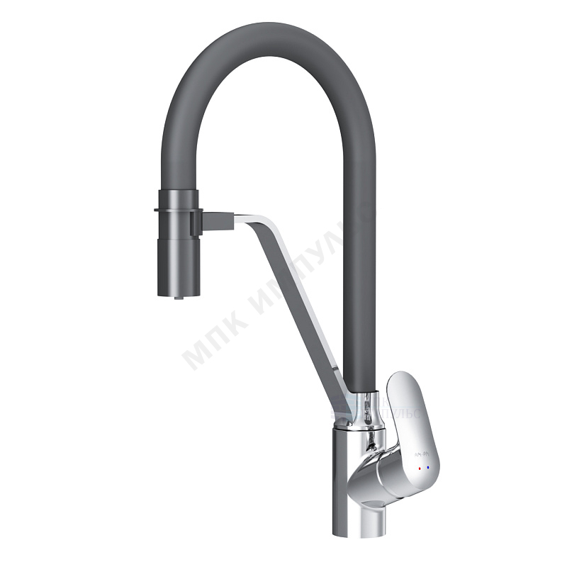 Смеситель для кухонной мойки ручка сбоку одноручный гибкий излив с каналом для питьевой воды хром/черный Like AM.PM F8007802
