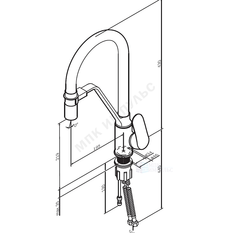 Смеситель для кухонной мойки ручка сбоку одноручный гибкий излив с каналом для питьевой воды хром/черный Like AM.PM F8007802 — изображение 2