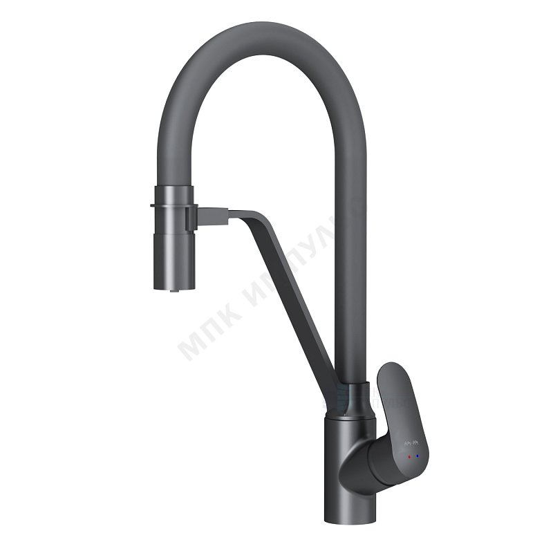 Смеситель для кухонной мойки ручка сбоку одноручный гибкий излив с каналом для питьевой воды черный Like AM.PM F8007822