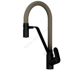 Смеситель для кухонной мойки ручка сбоку одноручный гибкий излив с каналом для питьевой воды черный/бежевый Like AM.PM F8007826