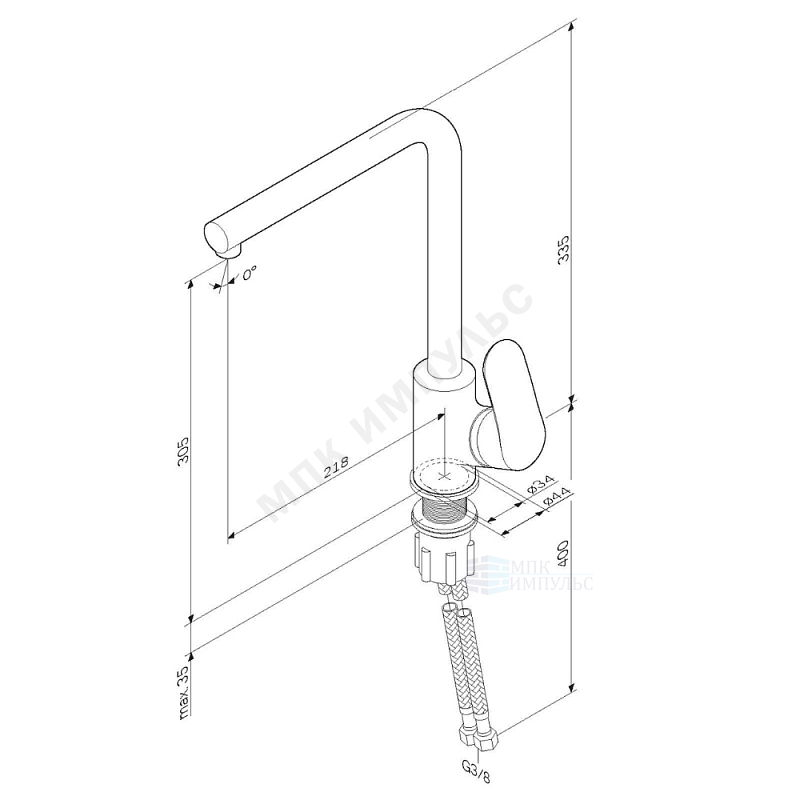 Смеситель для кухонной мойки ручка сбоку одноручный хром Like AM.PM F8005000 — изображение 2