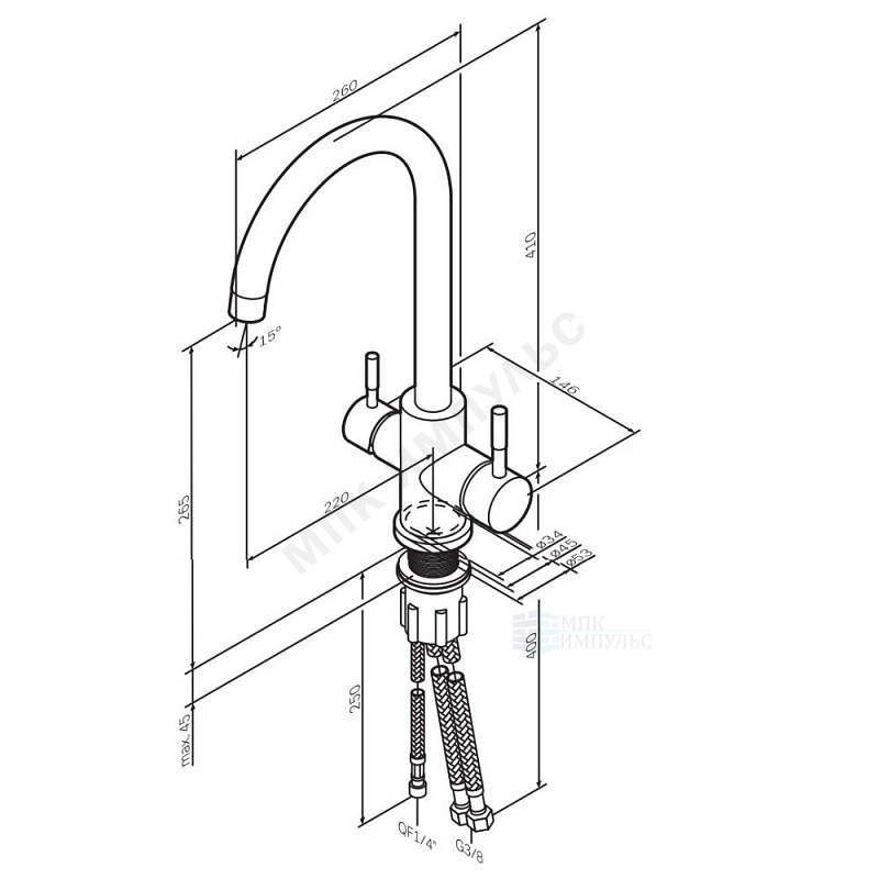 Смеситель для кухонной мойки ручка сбоку одноручный излив с каналом для питьевой воды черный X-Joy AM.PM F85B07722 — изображение 2