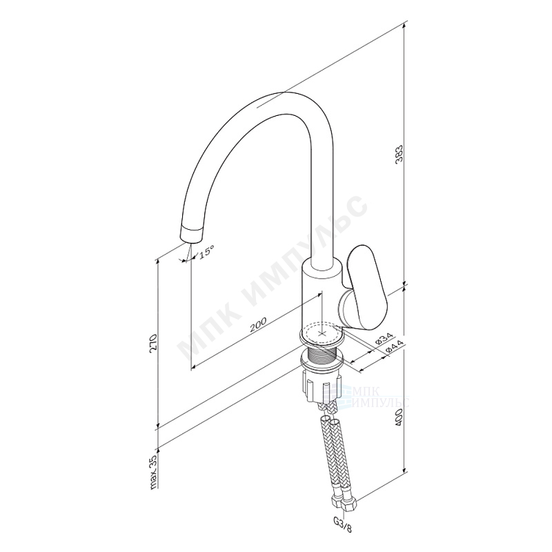 Смеситель для кухонной мойки ручка сбоку одноручный хром Like AM.PM F8007100 — изображение 2