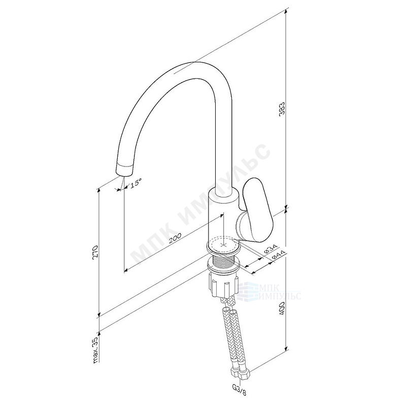 Смеситель для кухонной мойки ручка сбоку одноручный сатин Like AM.PM F8007111 — изображение 2