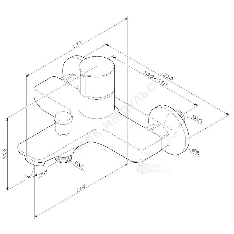 Смеситель для ванны с душем порционный (нажимной) черный X-Joy AM.PM F85A10522 — изображение 2