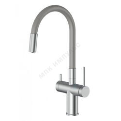 Смеситель для кухонной мойки ручка сбоку одноручный гибкий излив с каналом для питьевой воды сатин Энсо Santek WH5A43127AP01